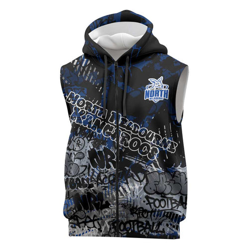 North Melbourne Kangaroos Sleeveless Zip Hoodie Urban Graffiti Street Art - Bold Abstract Spray Paint