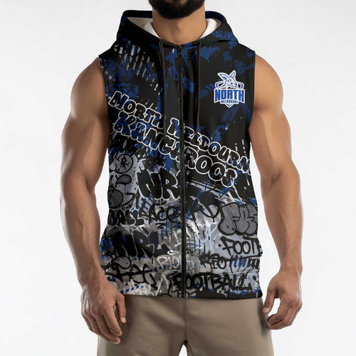North Melbourne Kangaroos Sleeveless Zip Hoodie Urban Graffiti Street Art - Bold Abstract Spray Paint