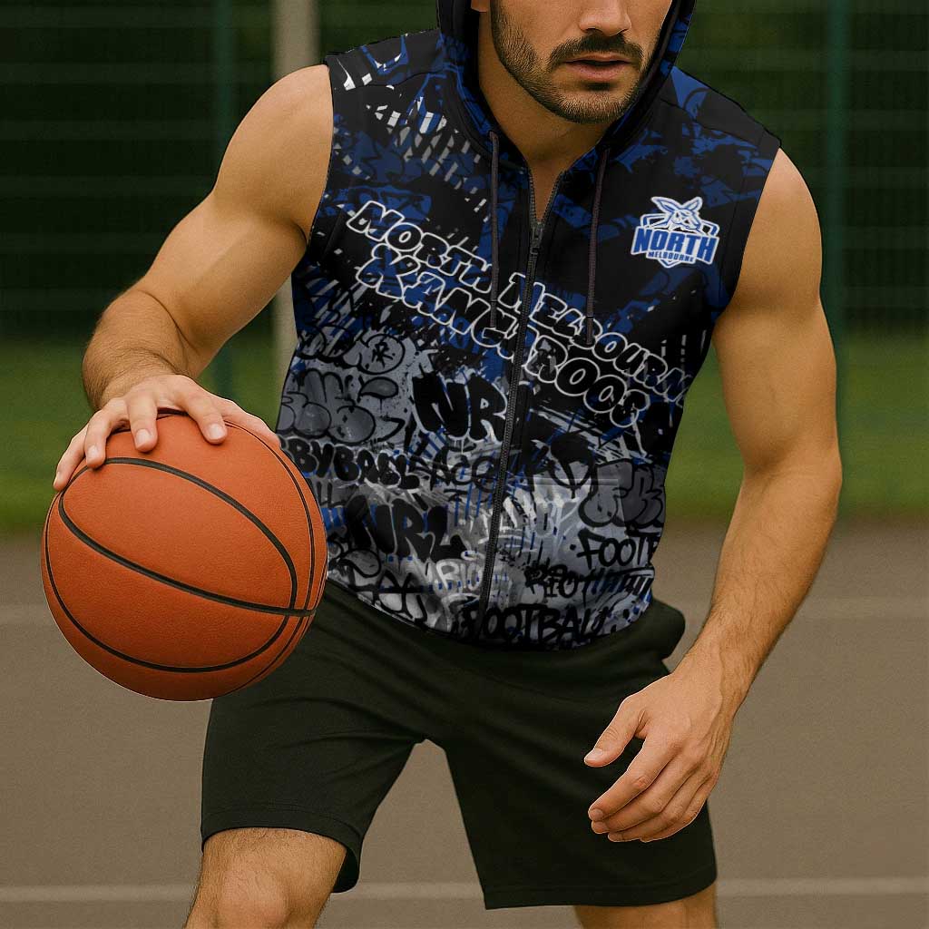 North Melbourne Kangaroos Sleeveless Zip Hoodie Urban Graffiti Street Art - Bold Abstract Spray Paint