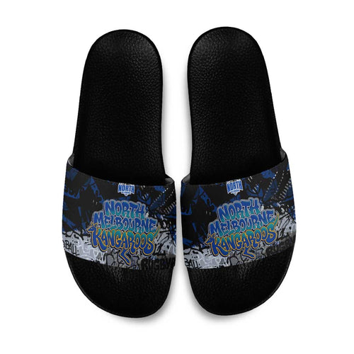 North Melbourne Kangaroos Slide Sandals Urban Graffiti Street Art - Bold Abstract Spray Paint