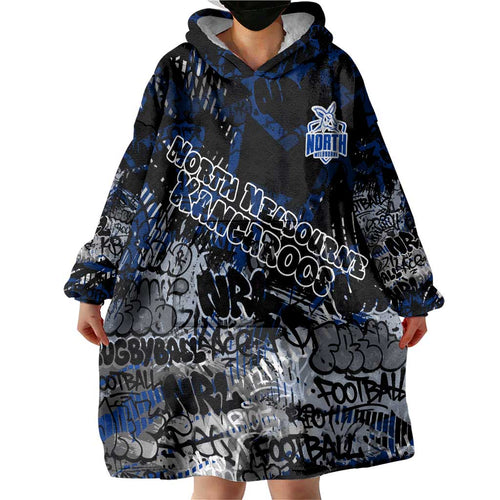 North Melbourne Kangaroos Wearable Blanket Hoodie Urban Graffiti Street Art - Bold Abstract Spray Paint