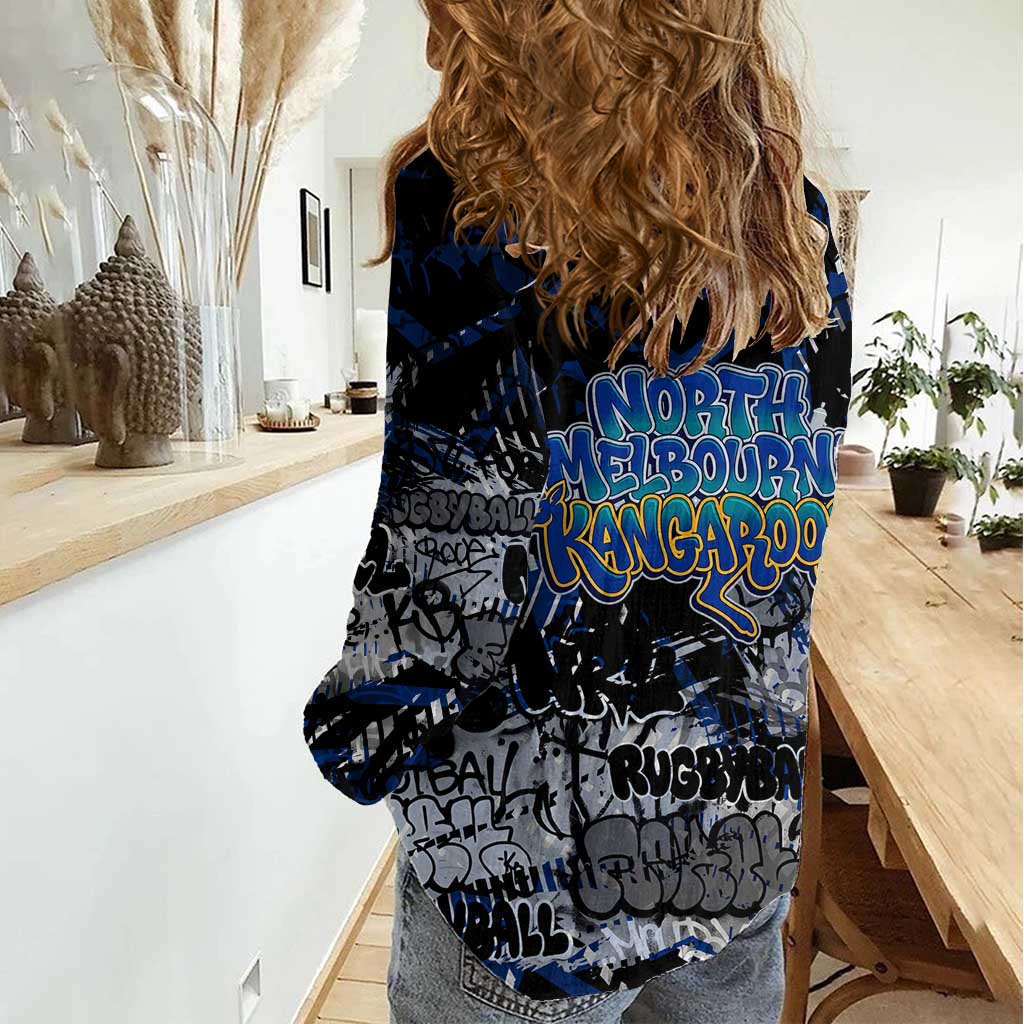 North Melbourne Kangaroos Women Casual Shirt Urban Graffiti Street Art - Bold Abstract Spray Paint