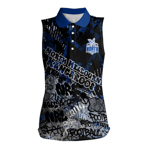 North Melbourne Kangaroos Women Sleeveless Polo Shirt Urban Graffiti Street Art - Bold Abstract Spray Paint