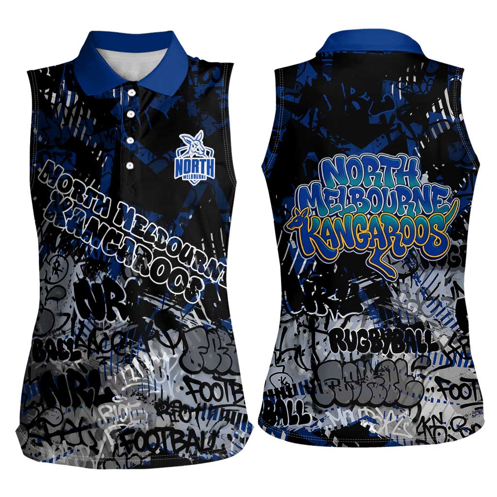 North Melbourne Kangaroos Women Sleeveless Polo Shirt Urban Graffiti Street Art - Bold Abstract Spray Paint
