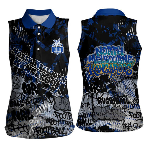 North Melbourne Kangaroos Women Sleeveless Polo Shirt Urban Graffiti Street Art - Bold Abstract Spray Paint