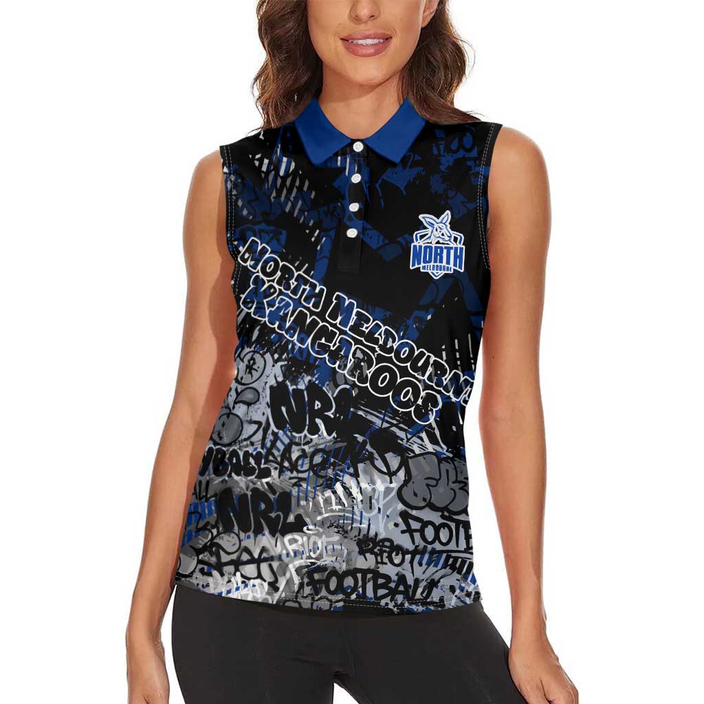 North Melbourne Kangaroos Women Sleeveless Polo Shirt Urban Graffiti Street Art - Bold Abstract Spray Paint