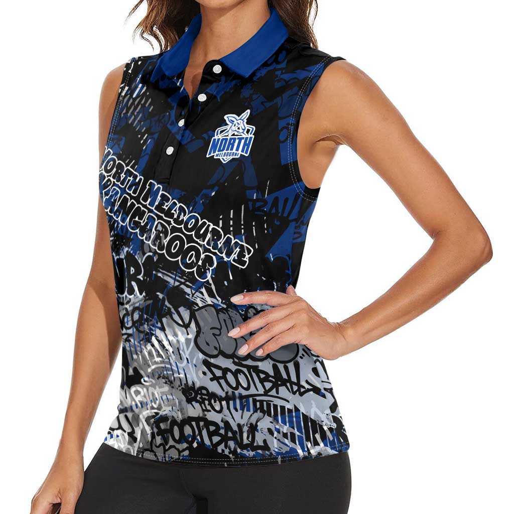 North Melbourne Kangaroos Women Sleeveless Polo Shirt Urban Graffiti Street Art - Bold Abstract Spray Paint