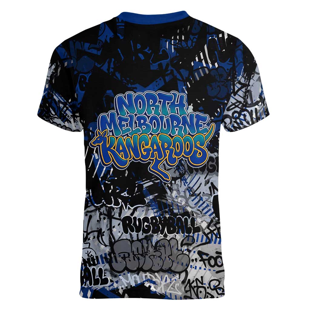 North Melbourne Kangaroos Women V-Neck T-Shirt Urban Graffiti Street Art - Bold Abstract Spray Paint