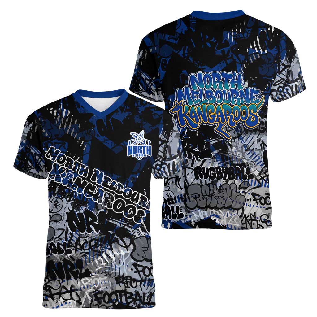 North Melbourne Kangaroos Women V-Neck T-Shirt Urban Graffiti Street Art - Bold Abstract Spray Paint