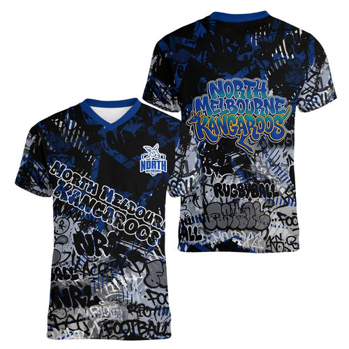 North Melbourne Kangaroos Women V-Neck T-Shirt Urban Graffiti Street Art - Bold Abstract Spray Paint