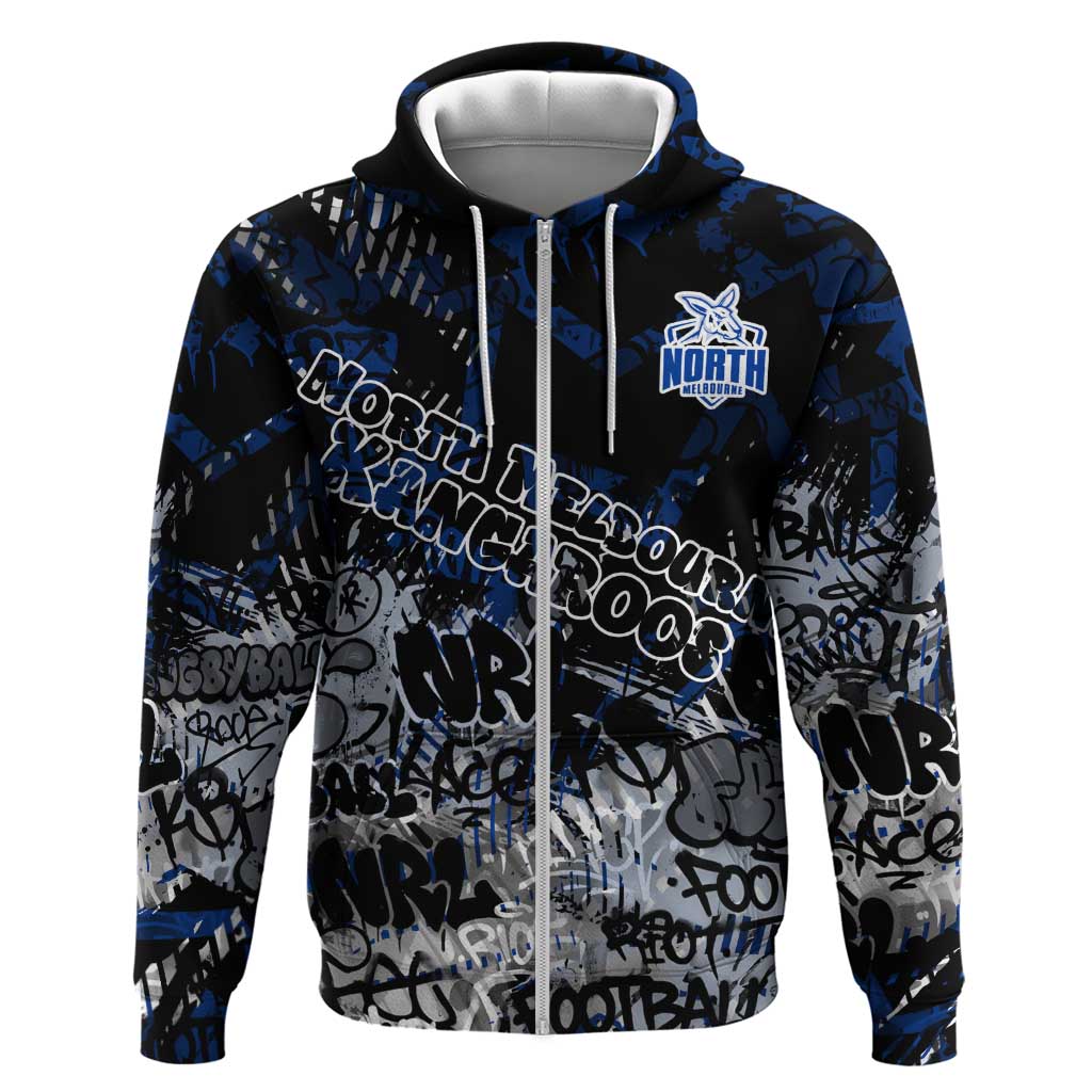North Melbourne Kangaroos Zip Hoodie Urban Graffiti Street Art - Bold Abstract Spray Paint