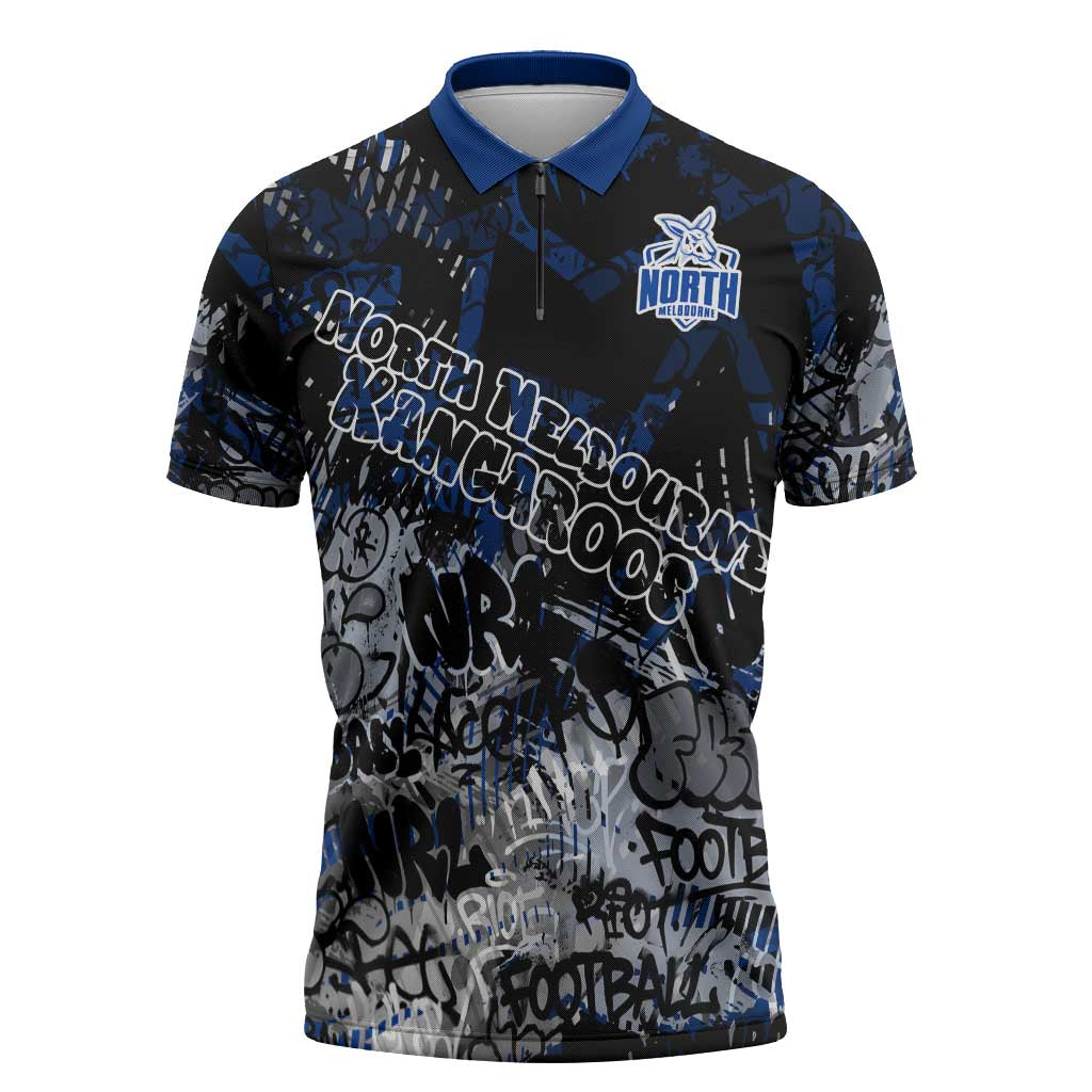 North Melbourne Kangaroos Zipper Polo Shirt Urban Graffiti Street Art - Bold Abstract Spray Paint