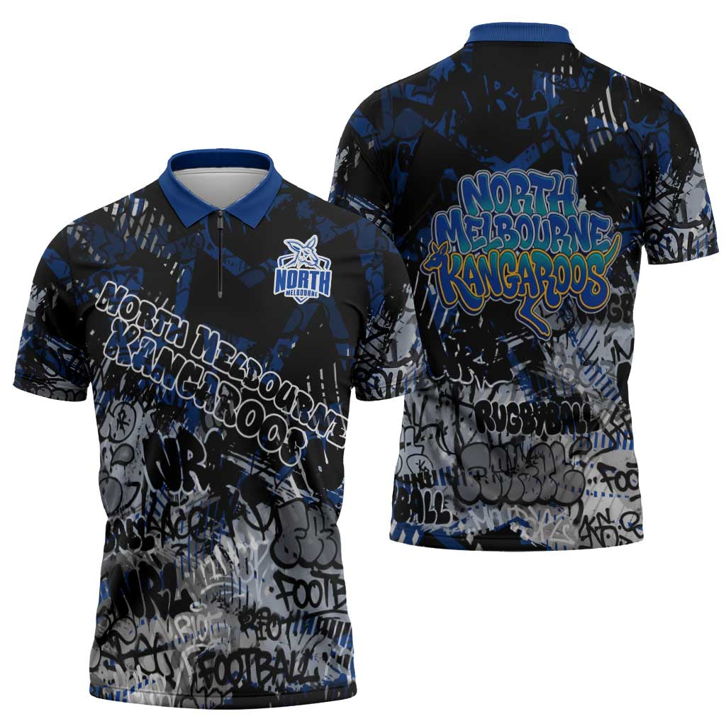 North Melbourne Kangaroos Zipper Polo Shirt Urban Graffiti Street Art - Bold Abstract Spray Paint