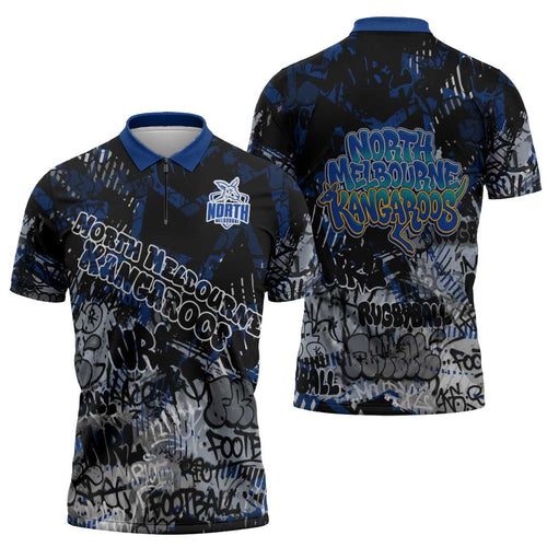 North Melbourne Kangaroos Zipper Polo Shirt Urban Graffiti Street Art - Bold Abstract Spray Paint