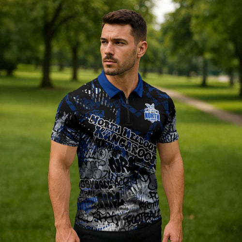 North Melbourne Kangaroos Zipper Polo Shirt Urban Graffiti Street Art - Bold Abstract Spray Paint
