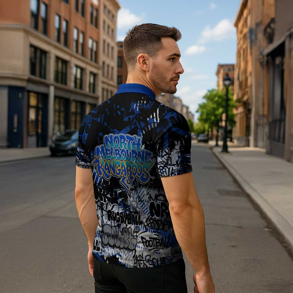 North Melbourne Kangaroos Zipper Polo Shirt Urban Graffiti Street Art - Bold Abstract Spray Paint