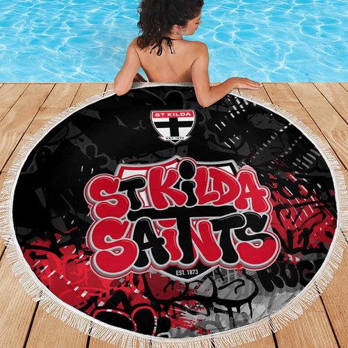St Kilda Saints Beach Blanket Urban Graffiti Street Art - Bold Abstract Spray Paint