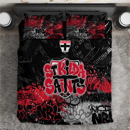 St Kilda Saints Bedding Set Urban Graffiti Street Art - Bold Abstract Spray Paint