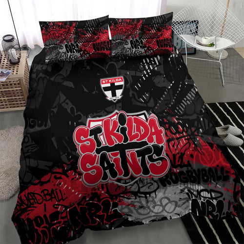 St Kilda Saints Bedding Set Urban Graffiti Street Art - Bold Abstract Spray Paint