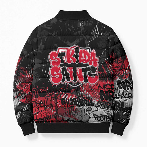 St Kilda Saints Bomber Puffer Jacket Urban Graffiti Street Art - Bold Abstract Spray Paint