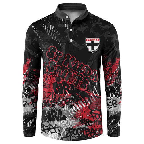 St Kilda Saints Button Sweatshirt Urban Graffiti Street Art - Bold Abstract Spray Paint