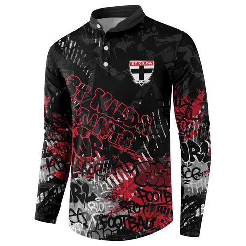 St Kilda Saints Button Sweatshirt Urban Graffiti Street Art - Bold Abstract Spray Paint