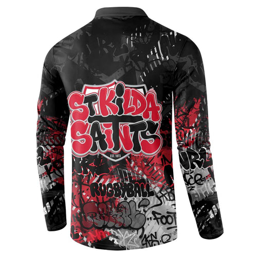 St Kilda Saints Button Sweatshirt Urban Graffiti Street Art - Bold Abstract Spray Paint