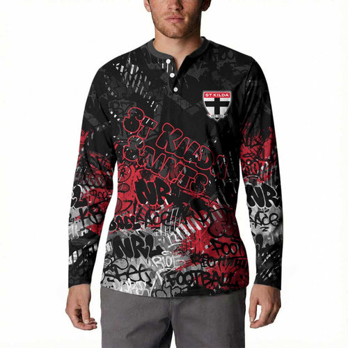 St Kilda Saints Button Sweatshirt Urban Graffiti Street Art - Bold Abstract Spray Paint