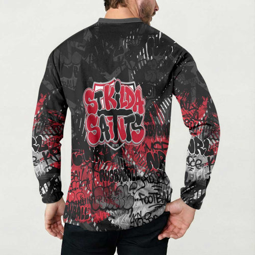 St Kilda Saints Button Sweatshirt Urban Graffiti Street Art - Bold Abstract Spray Paint