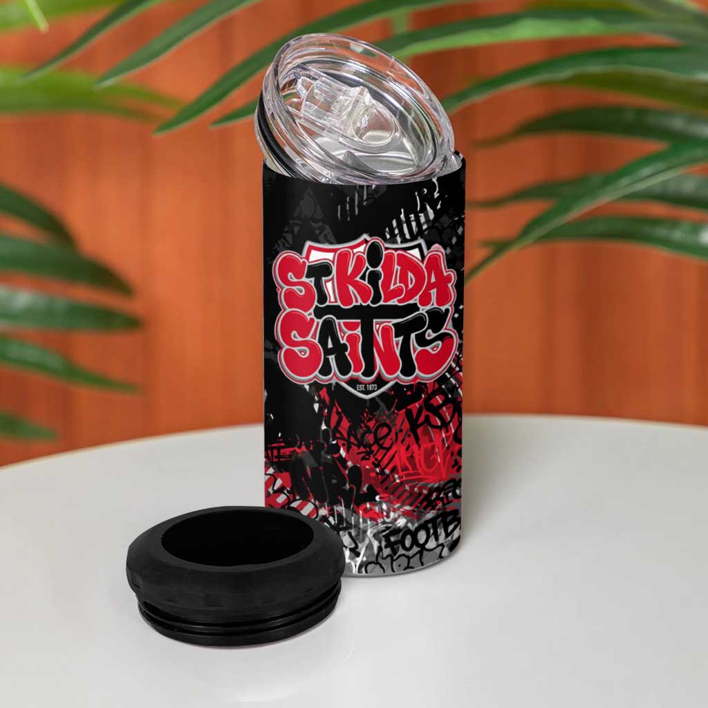St Kilda Saints 4 in 1 Can Cooler Tumbler Urban Graffiti Street Art - Bold Abstract Spray Paint