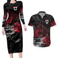 St Kilda Saints Couples Matching Long Sleeve Bodycon Dress and Hawaiian Shirt Urban Graffiti Street Art - Bold Abstract Spray Paint