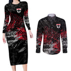 St Kilda Saints Couples Matching Long Sleeve Bodycon Dress and Long Sleeve Button Shirt Urban Graffiti Street Art - Bold Abstract Spray Paint
