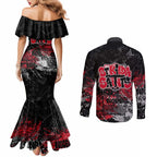 St Kilda Saints Couples Matching Mermaid Dress and Long Sleeve Button Shirt Urban Graffiti Street Art - Bold Abstract Spray Paint