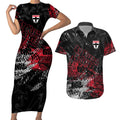 St Kilda Saints Couples Matching Short Sleeve Bodycon Dress and Hawaiian Shirt Urban Graffiti Street Art - Bold Abstract Spray Paint