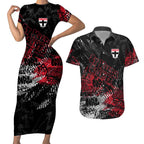 St Kilda Saints Couples Matching Short Sleeve Bodycon Dress and Hawaiian Shirt Urban Graffiti Street Art - Bold Abstract Spray Paint