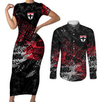 St Kilda Saints Couples Matching Short Sleeve Bodycon Dress and Long Sleeve Button Shirt Urban Graffiti Street Art - Bold Abstract Spray Paint