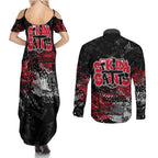 St Kilda Saints Couples Matching Summer Maxi Dress and Long Sleeve Button Shirt Urban Graffiti Street Art - Bold Abstract Spray Paint