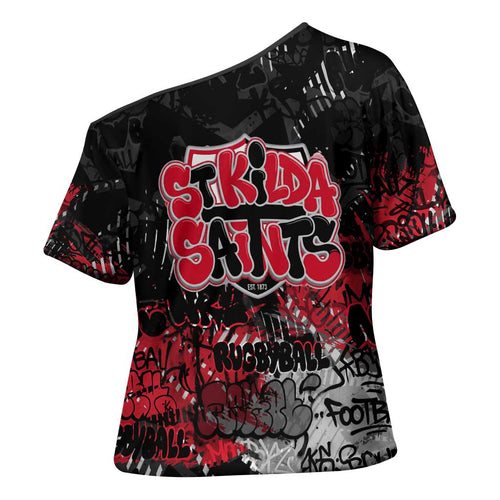 St Kilda Saints Cross Shoulder Shirt Urban Graffiti Street Art - Bold Abstract Spray Paint