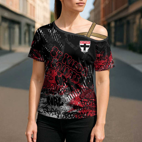 St Kilda Saints Cross Shoulder Shirt Urban Graffiti Street Art - Bold Abstract Spray Paint