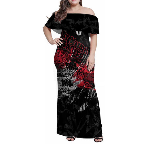 St Kilda Saints Family Matching Off Shoulder Maxi Dress and Hawaiian Shirt Urban Graffiti Street Art - Bold Abstract Spray Paint