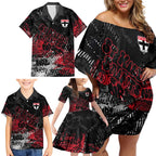 St Kilda Saints Family Matching Off Shoulder Short Dress and Hawaiian Shirt Urban Graffiti Street Art - Bold Abstract Spray Paint