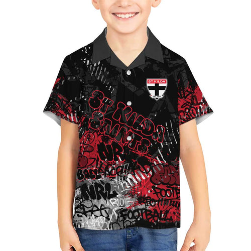 St Kilda Saints Family Matching Puletasi and Hawaiian Shirt Urban Graffiti Street Art - Bold Abstract Spray Paint