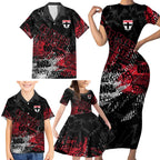 St Kilda Saints Family Matching Short Sleeve Bodycon Dress and Hawaiian Shirt Urban Graffiti Street Art - Bold Abstract Spray Paint