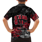 St Kilda Saints Family Matching Short Sleeve Bodycon Dress and Hawaiian Shirt Urban Graffiti Street Art - Bold Abstract Spray Paint