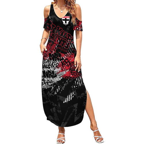 St Kilda Saints Family Matching Summer Maxi Dress and Hawaiian Shirt Urban Graffiti Street Art - Bold Abstract Spray Paint