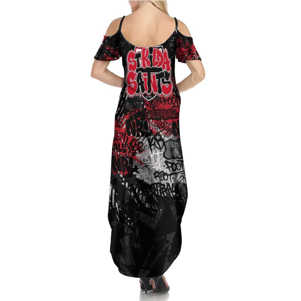 St Kilda Saints Family Matching Summer Maxi Dress and Hawaiian Shirt Urban Graffiti Street Art - Bold Abstract Spray Paint