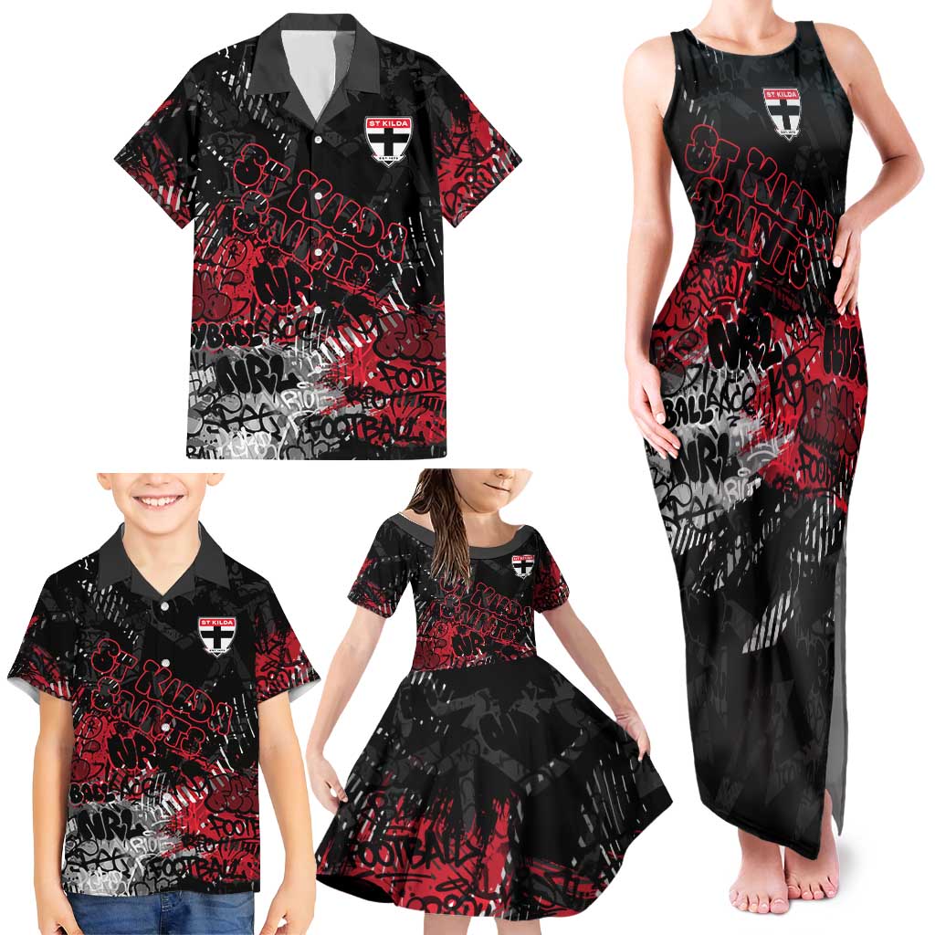St Kilda Saints Family Matching Tank Maxi Dress and Hawaiian Shirt Urban Graffiti Street Art - Bold Abstract Spray Paint