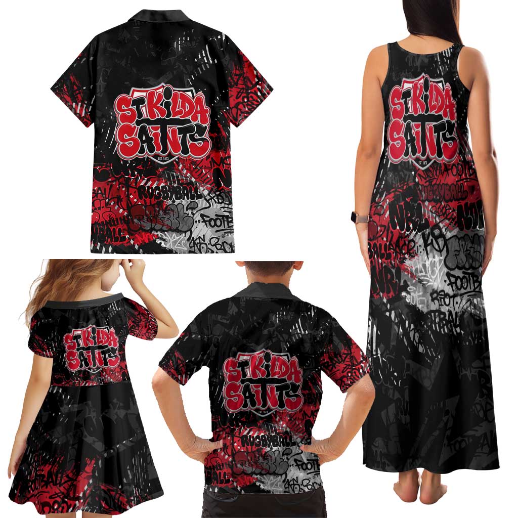 St Kilda Saints Family Matching Tank Maxi Dress and Hawaiian Shirt Urban Graffiti Street Art - Bold Abstract Spray Paint