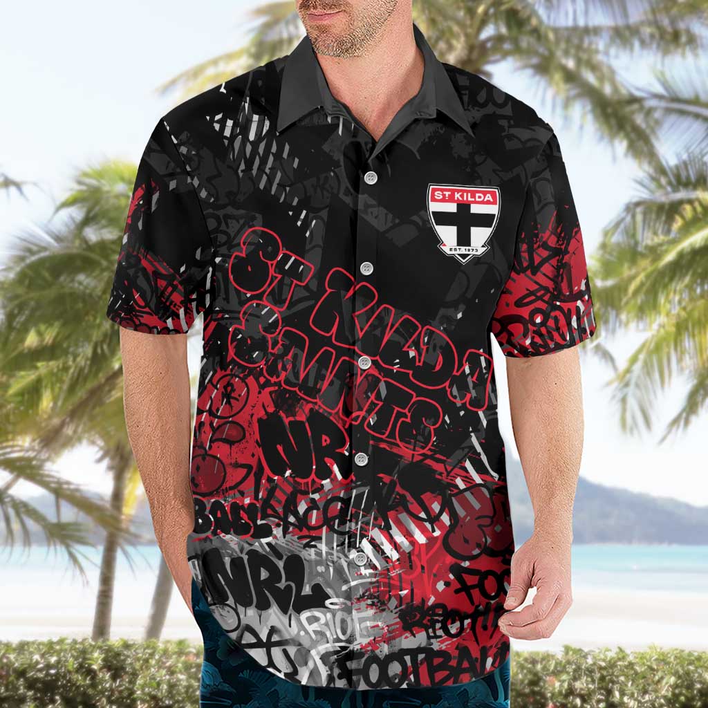St Kilda Saints Hawaiian Shirt Urban Graffiti Street Art - Bold Abstract Spray Paint