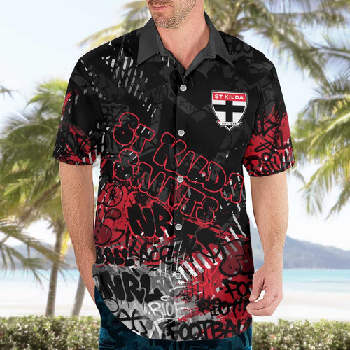 St Kilda Saints Hawaiian Shirt Urban Graffiti Street Art - Bold Abstract Spray Paint